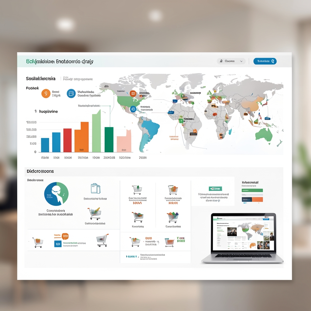 Vizualizacija trendova digitalnog tržišta sa šarenim infograficima i grafikonima rasta koji prikazuju tokove e-commerce kategorija